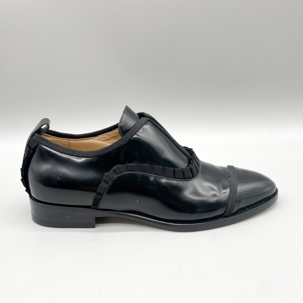 Neil J Rodgers Womens 37 6.5 Loafers Oxfords Black Patent Leather Tuxedo Shoes